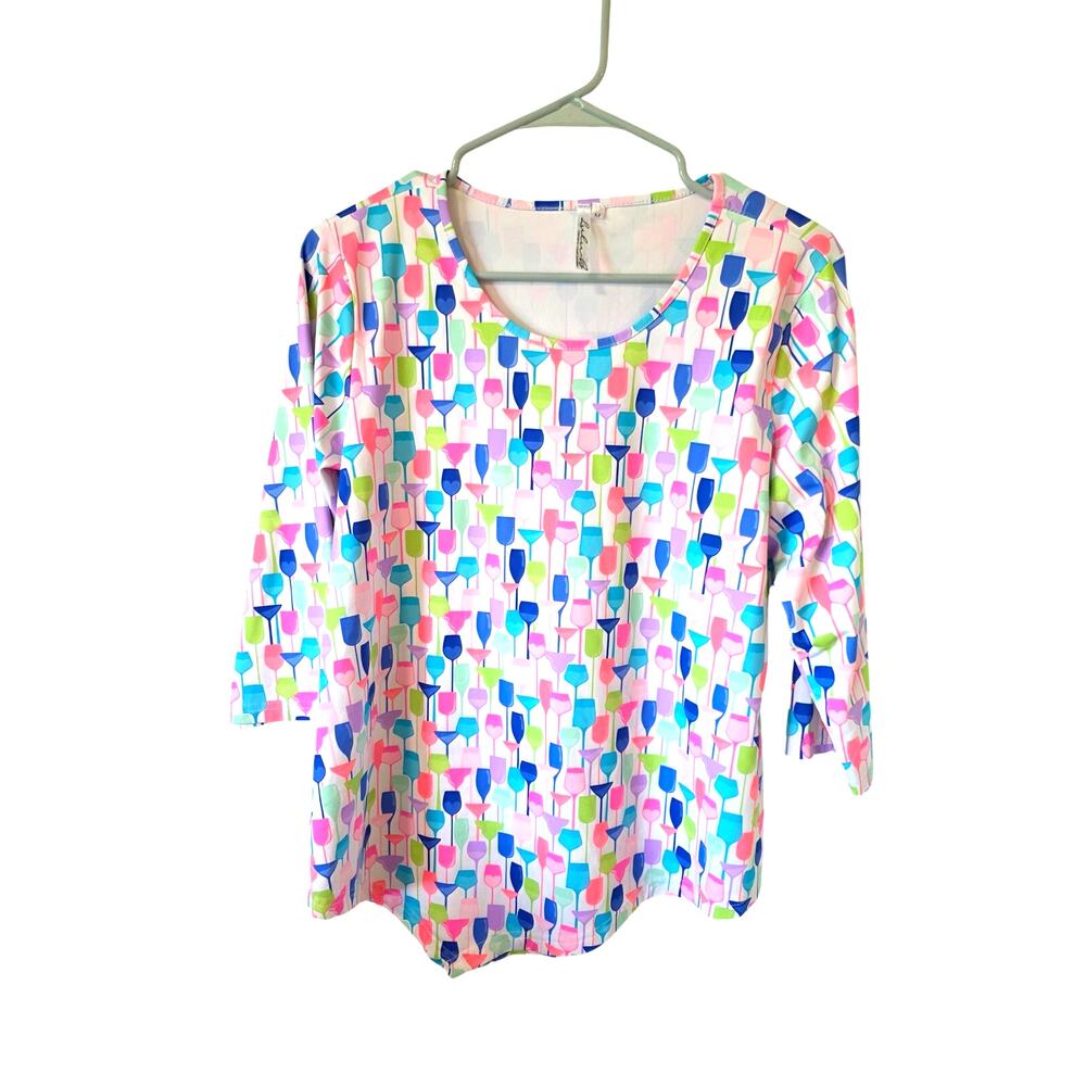 Lulu-B Womens Wine Glass Asymmetrical S-Neck Top UPF 50+ Size Medium